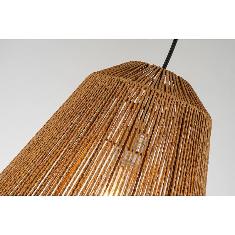 Handcrafted 1-Light Farmhouse Natural Rattan Pendant Light-Coastal Lantern Hanging Lamp With Rope Woven Shape