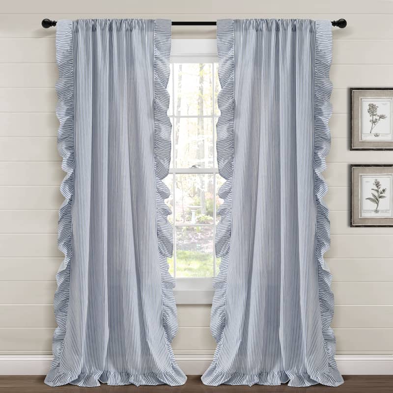 Lush Decor Farmhouse Reyna Ruffle Window Curtain Panels - Navy