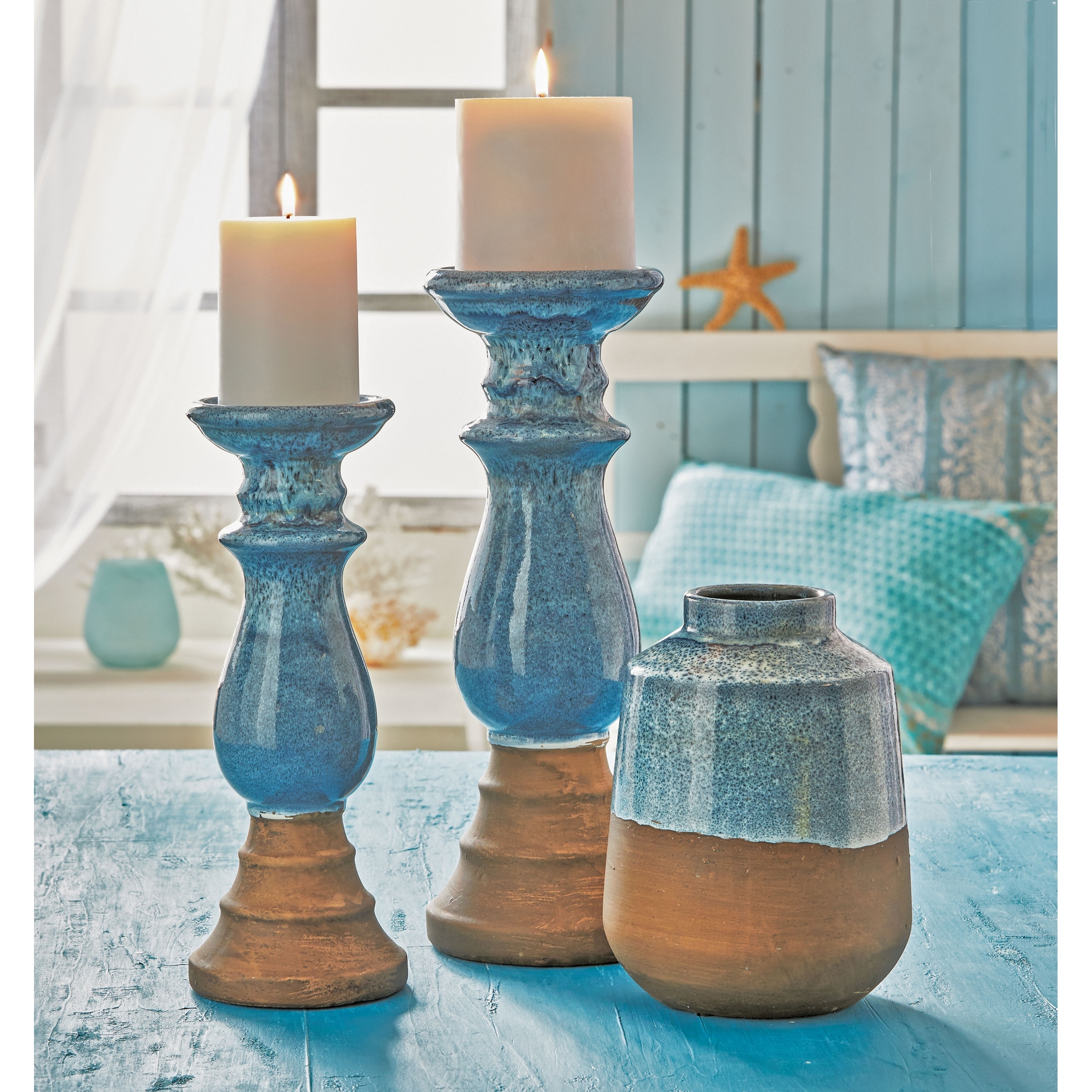 Tag Malibu Pillar Holder Short Rustic Terracotta Candlestick Holder Holds Up to 3 Diameter Pillar