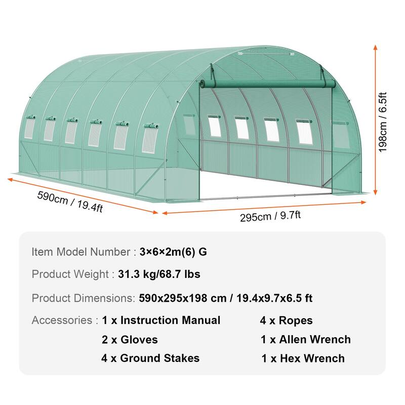 Walk-in Tunnel Greenhouse, Hoop House Greenhouse Tunnel, Plant Hot House with Galvanized Steel Frame, Green PE Cover