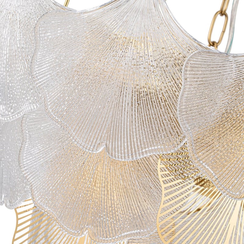 Ginkgo 8-Light Ribbed Textured Glass Round Leaf Chandelier - 23.6in