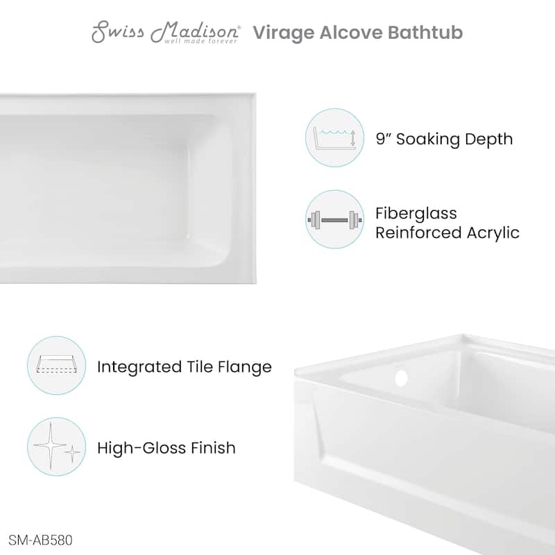 Virage 60" x 30" Alcove Bathtub with Apron