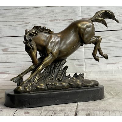 Signed Original Artwork By Imitative Fisher Wild Imitative Horse Bronze Sculpture Figurine Statue Decor
