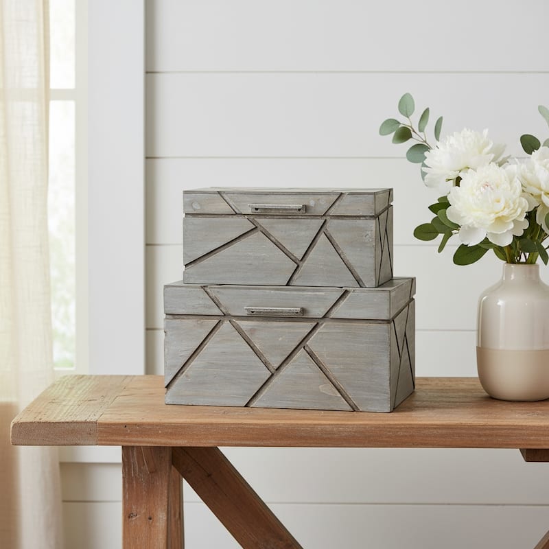 HomeRoots 11" Gray Solid Wood Box With Lid - 11" W x 16" D x 8" H