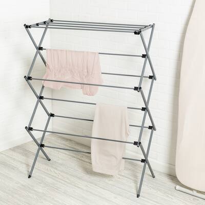 Grey Steel Oversize Folding Clothes Drying Rack