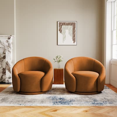 35" Wide Upholstered Swivel Accent Barrel Chairs (Set of 2)