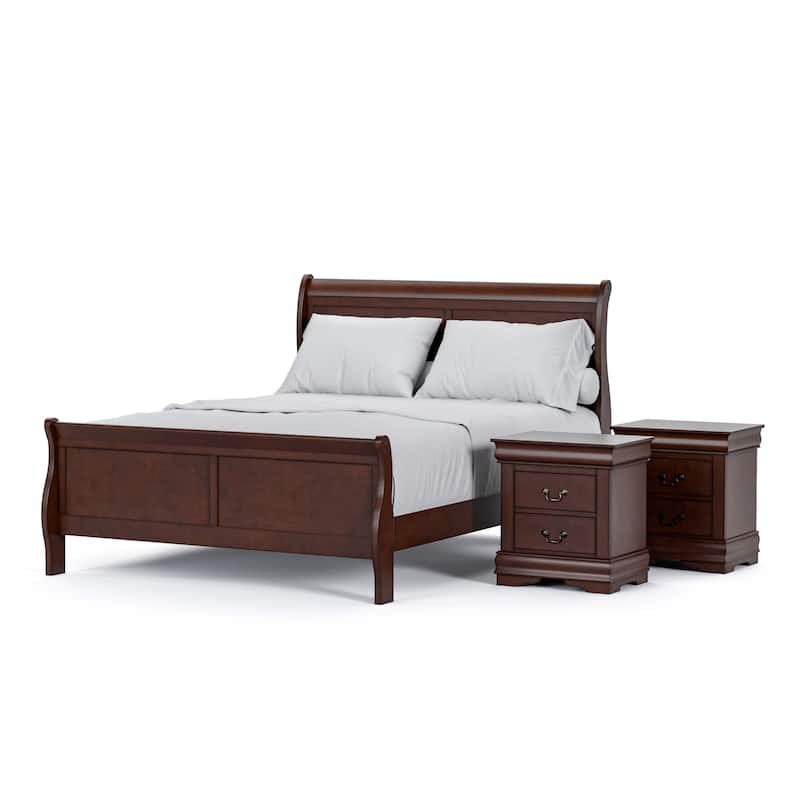 Furniture of America Mayday Traditional Solid Wood 3-Piece Bed and 2 Nightstand Bedroom Set