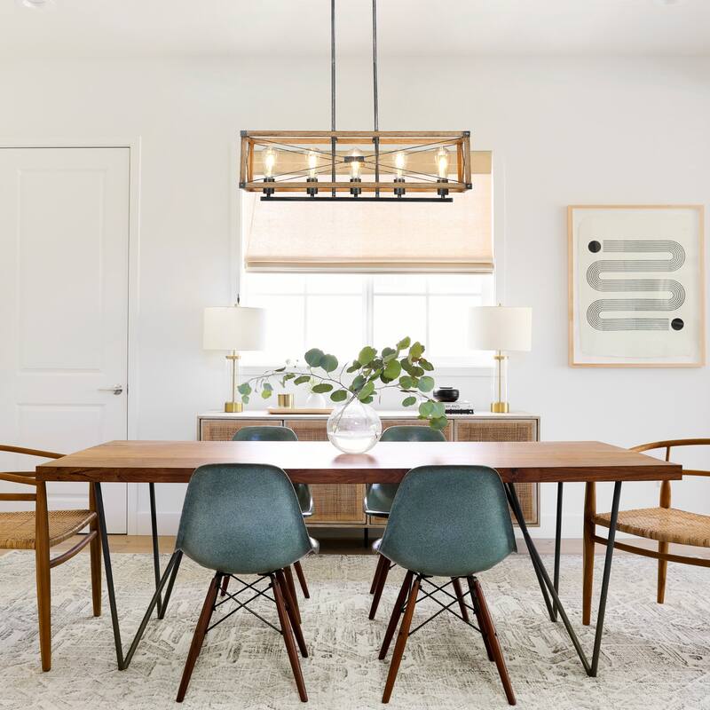 Farmhouse Black Rectangular Chandelier Island Lights for Kitchen Island Lighting - 5-Light