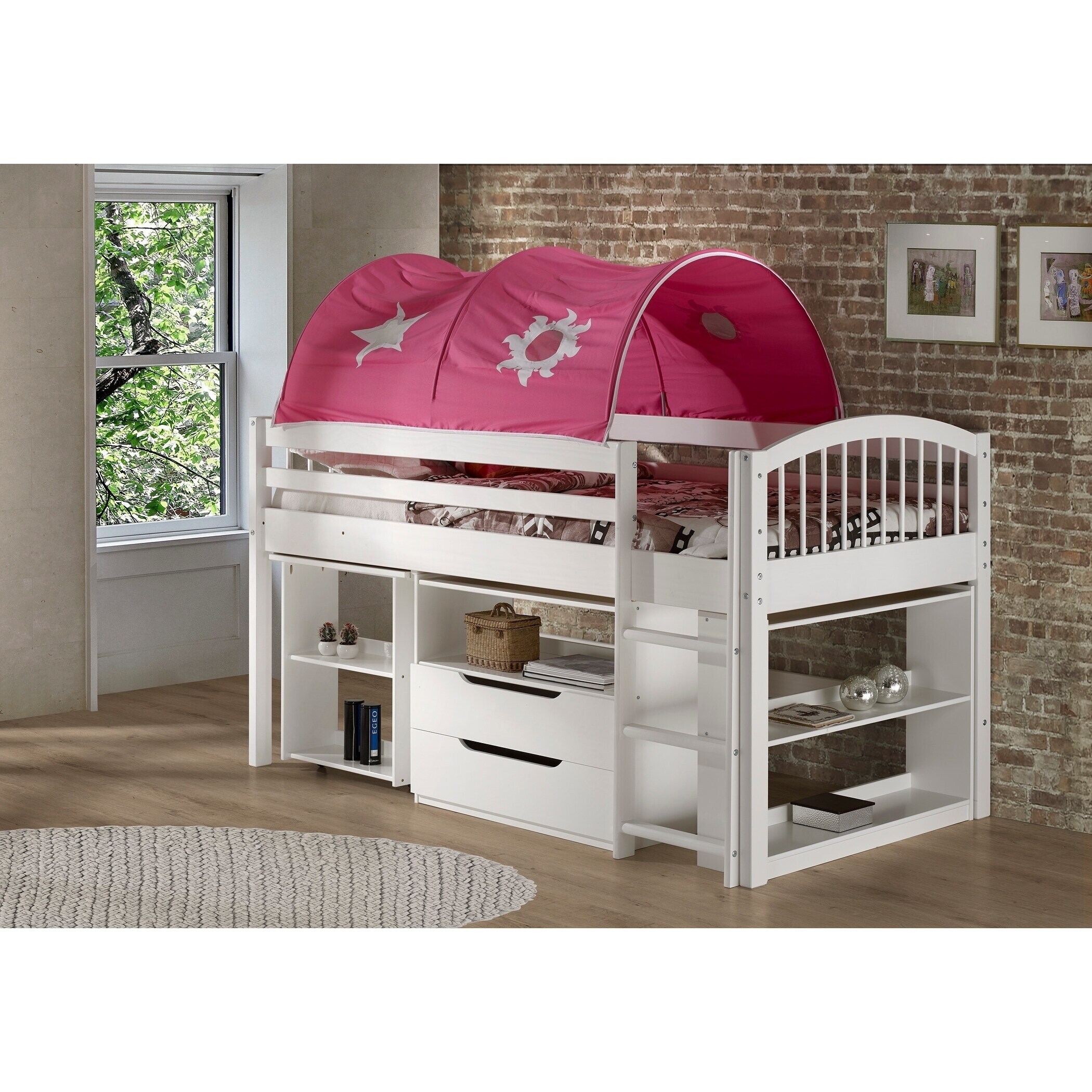 Addison Junior Low Loft Bed and Desk Set with Storage Drawers On