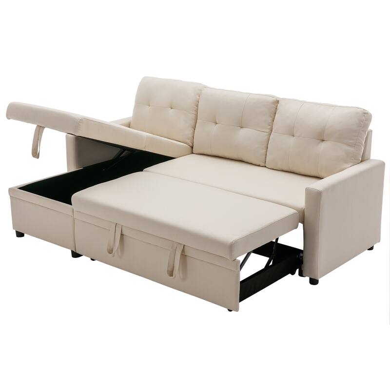 79" W L Shaped Reversible Convertible Pull Out Couch Bed Sleeper Sofa