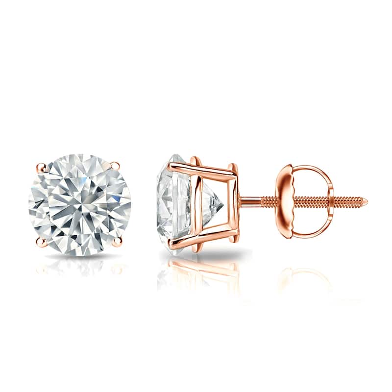 Auriya 14k Gold Lab Grown Round Diamond Stud Earrings 0.50 to 5.00 ct. tw. Screw-Back (F-G VS) - Rose - 2.00 ct. tw.