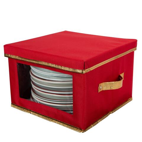 Simplify Holiday Dinner Plate Dinnerware Storage Box with 12 Felt Dividers