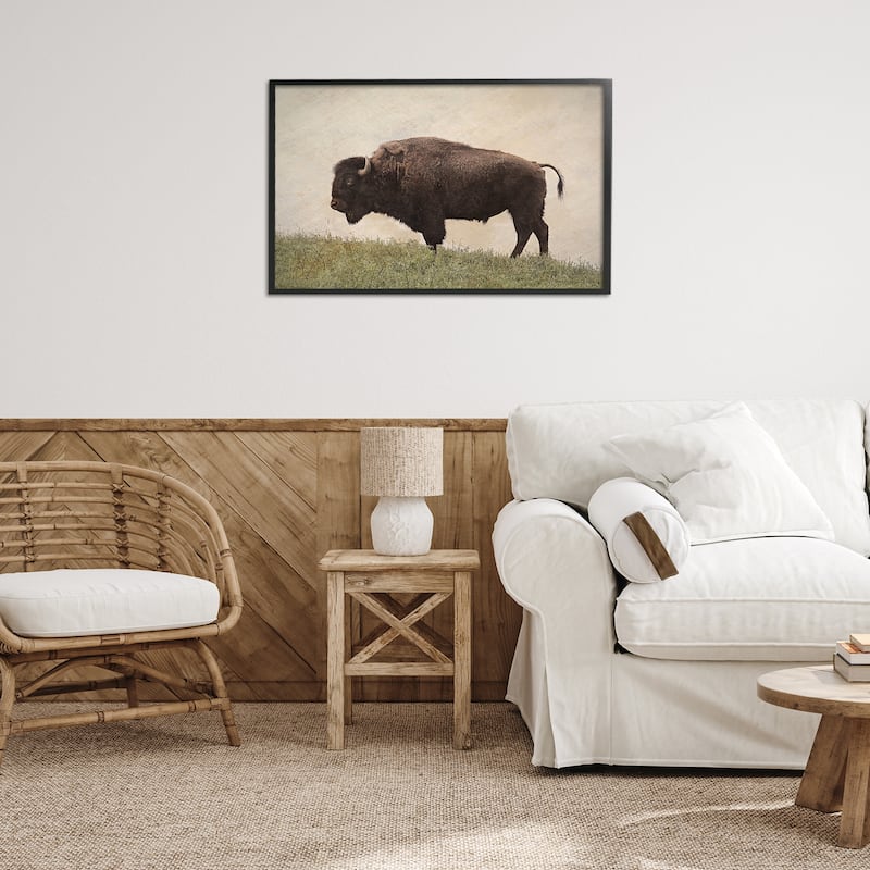 Stupell Serene Buffalo on Country Hill Framed Giclee Art Design By Steve Toole