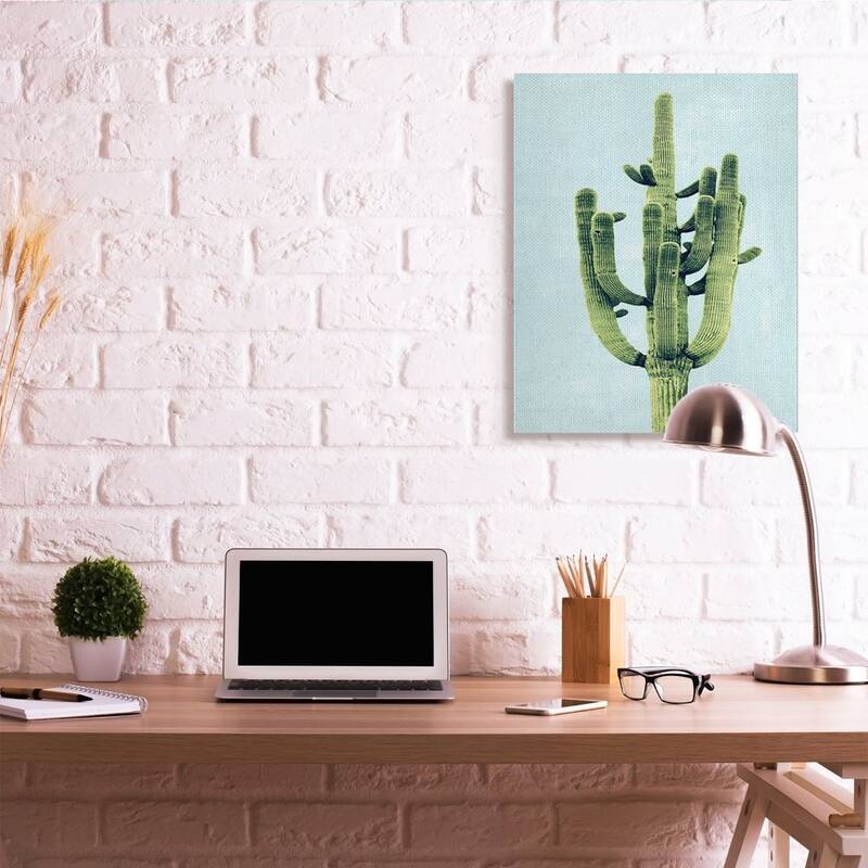 Stupell Pop Desert Cactus Plant Vintage Succulent Blue Green Canvas Wall Art