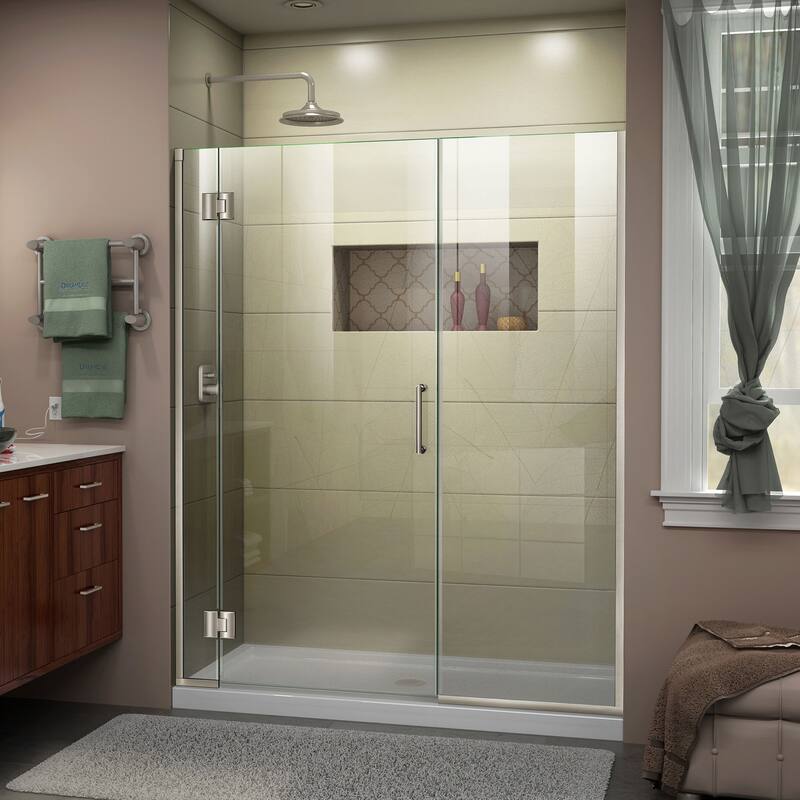 DreamLine Unidoor-X 58 1/2-59 in. W x 72 in. H Frameless Hinged Shower Door - 58.5" - 59" W - Brushed Nickel Finish