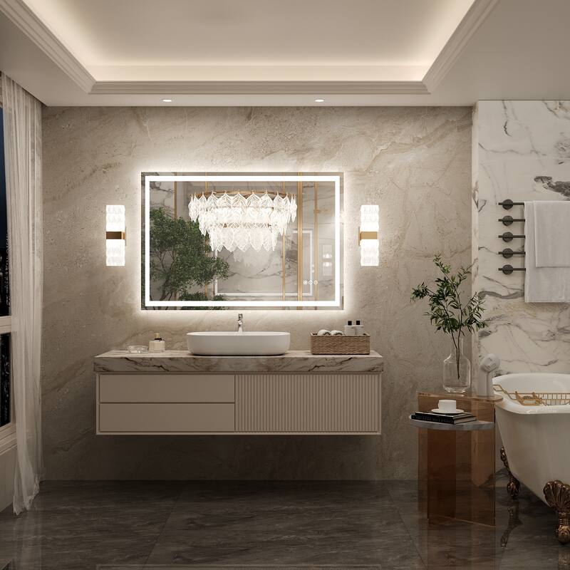 Frameless LED Front Light and Backlit 3 Colors Dimmable Anti-Fog Wall Bathroom Vanity Mirror