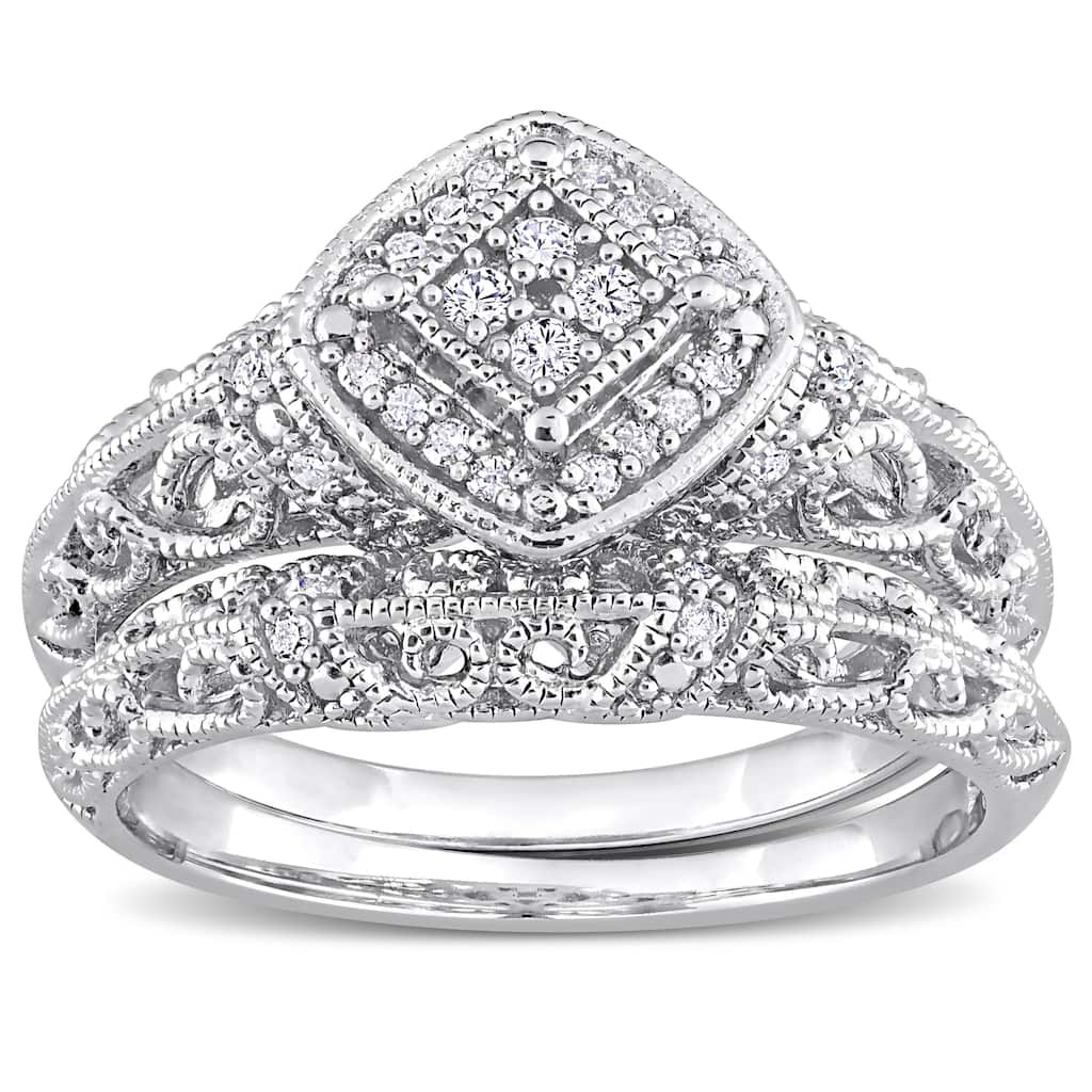 Miadora Sterling Silver 1/5ct TDW Diamond Vintage Bridal Ring Set