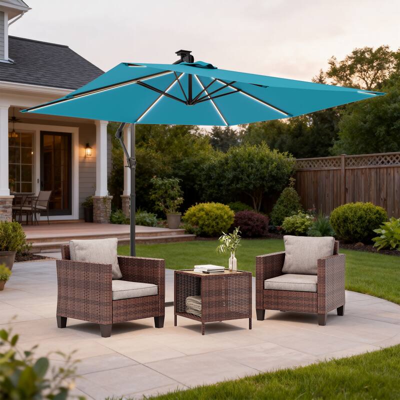 Outdoor 8.2x8.2FT LED lighted Patio Offset umbrella for Garden - Lake Blue