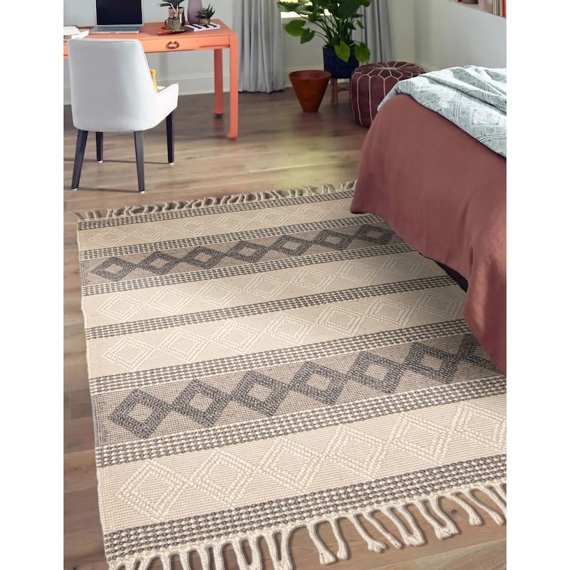 ECARPETGALLERY Braid weave Sienna Cream Wool Rug - 5'3 x 7'4