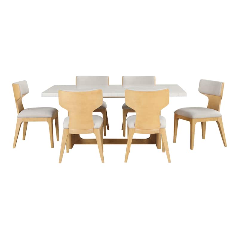 Furniture of America Wayley Modern 7-Piece Solid Wood Genuine Marble Top Dining Table Set