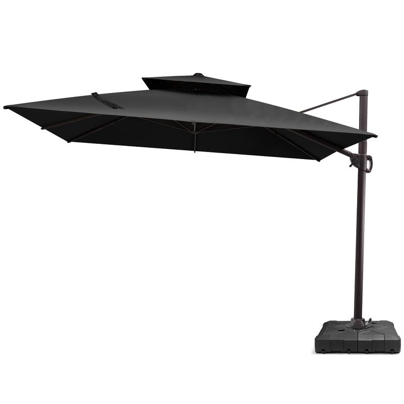 Pellebant 10 ft Square Patio Cantilever-Offset Umbrella 360 Degree Rotation with Wheel Base
