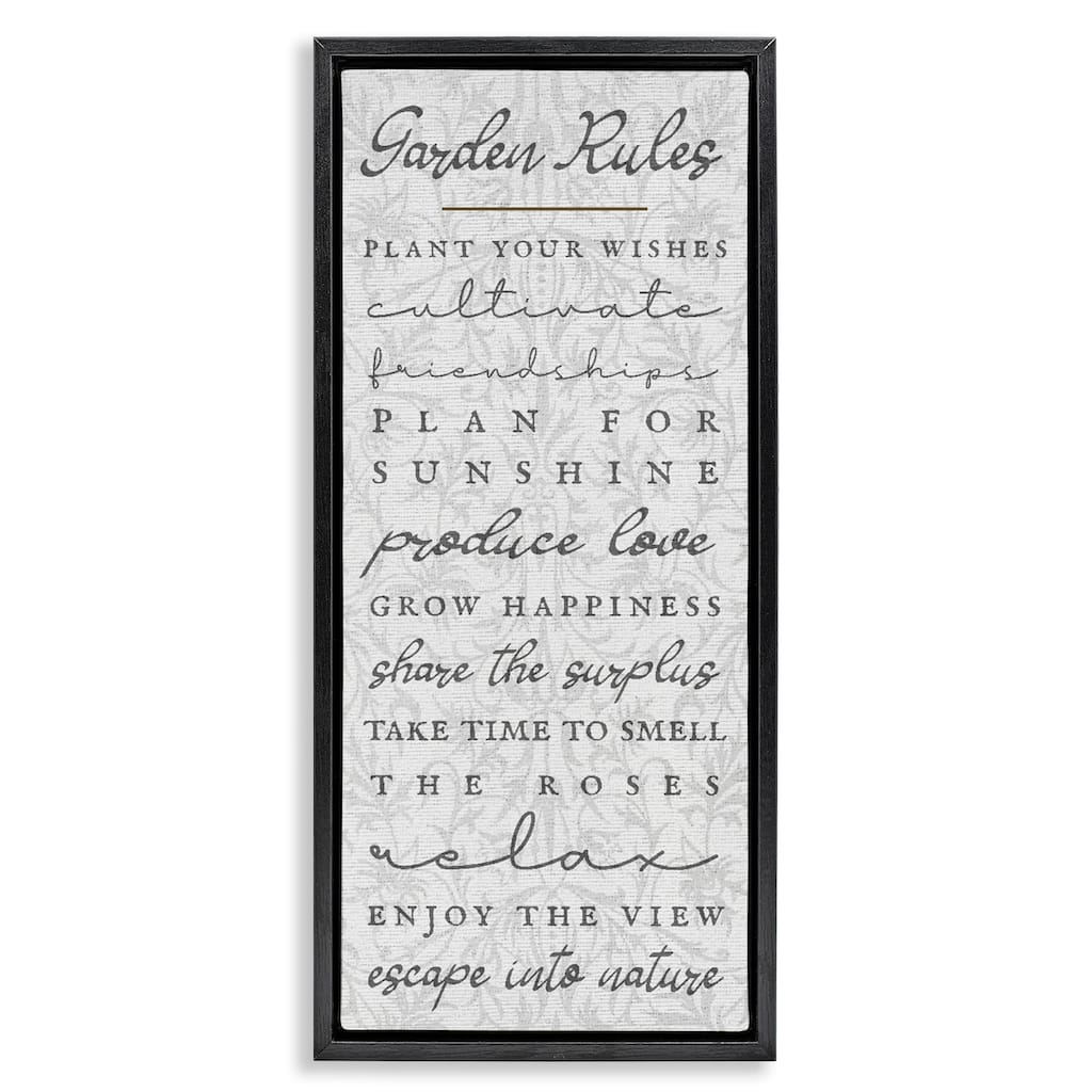 Stupell Garden Rules on Floral Pattern Framed Floater Canvas Wall Art Design By Lil' Rue