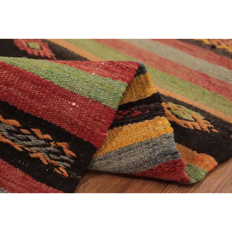 Hand Woven Oriental 100% Wool Carpet Southwestern Tribal Multi-Colored Kilim Area Rug - 9' 6'' X 5' 1''