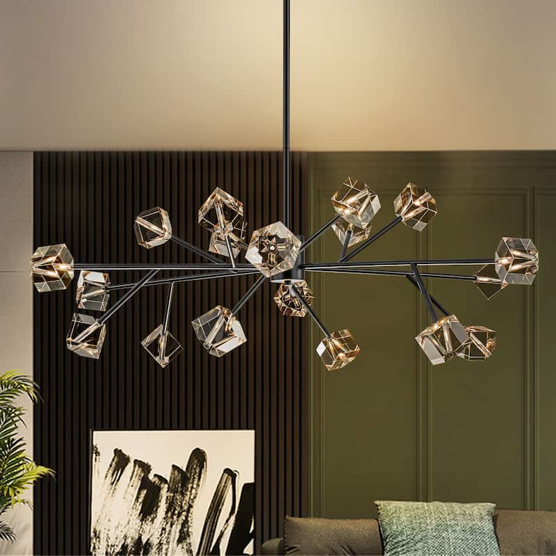 Black or Gold Big Large Modern Sputnik Crystal Chandelier for Living/ Dining Room/ Bedroom/ Foyer/ Kitchen - Black