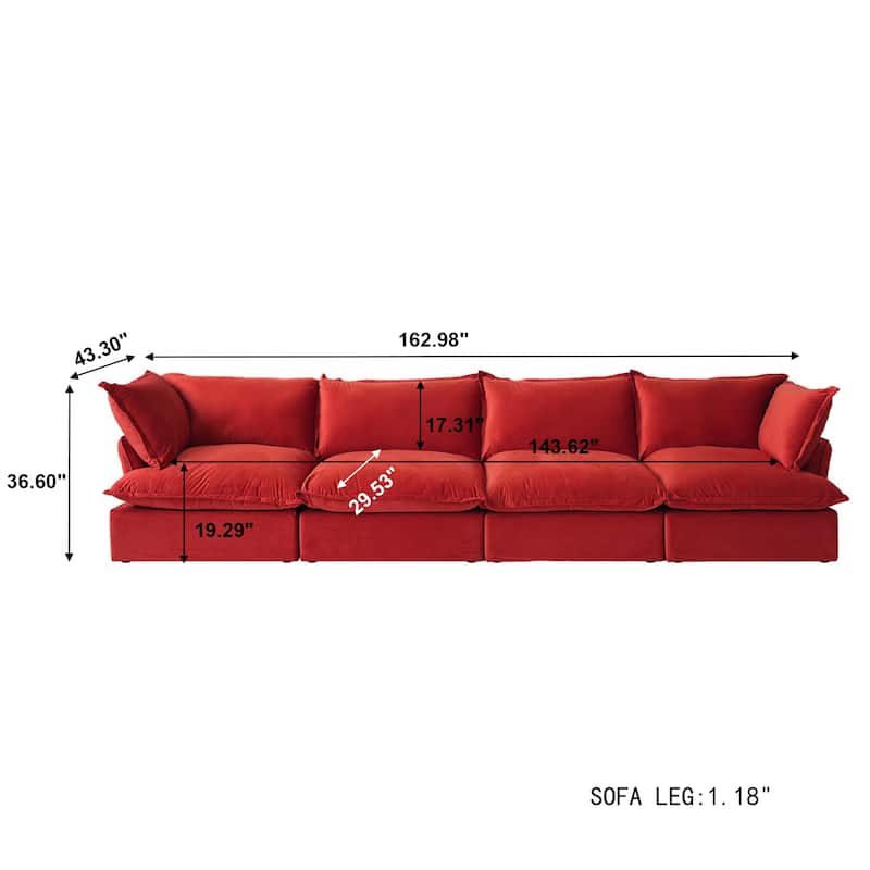 Modular Sectional Sofa Couch, 162.98" Velvet 4 Seater Sofa, Sofa Couch for Living Room Apartment