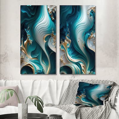 Designart "Abstract Geode Turquoise" Abstract Marble Wall Art Set Of 2 Turquoise Print Art For Living Room Decor