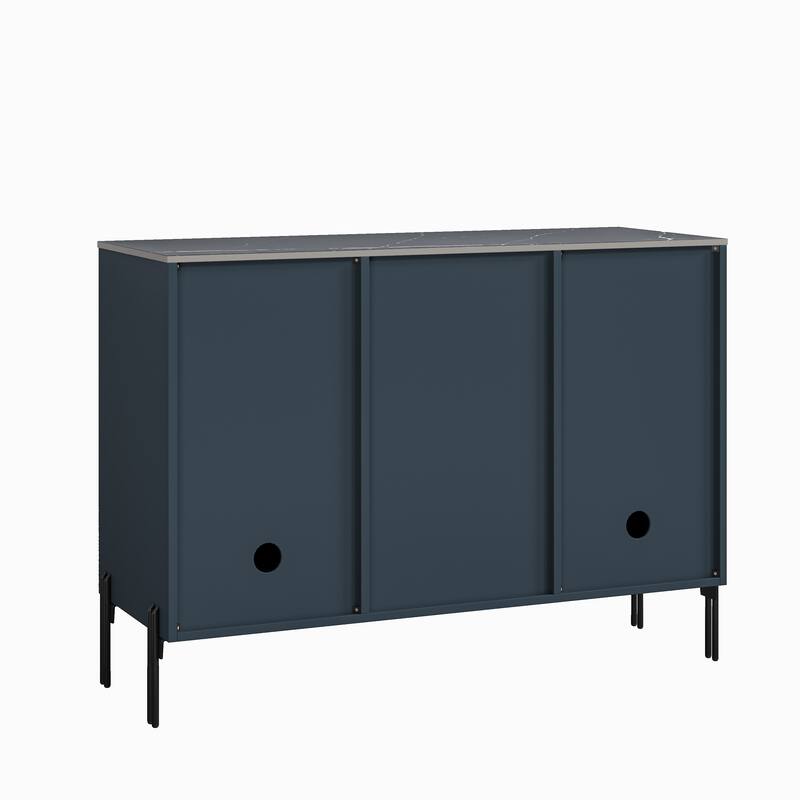 42" Modern Wine Cabinet with Metal Glass Rack and Drawers - 42" in Width