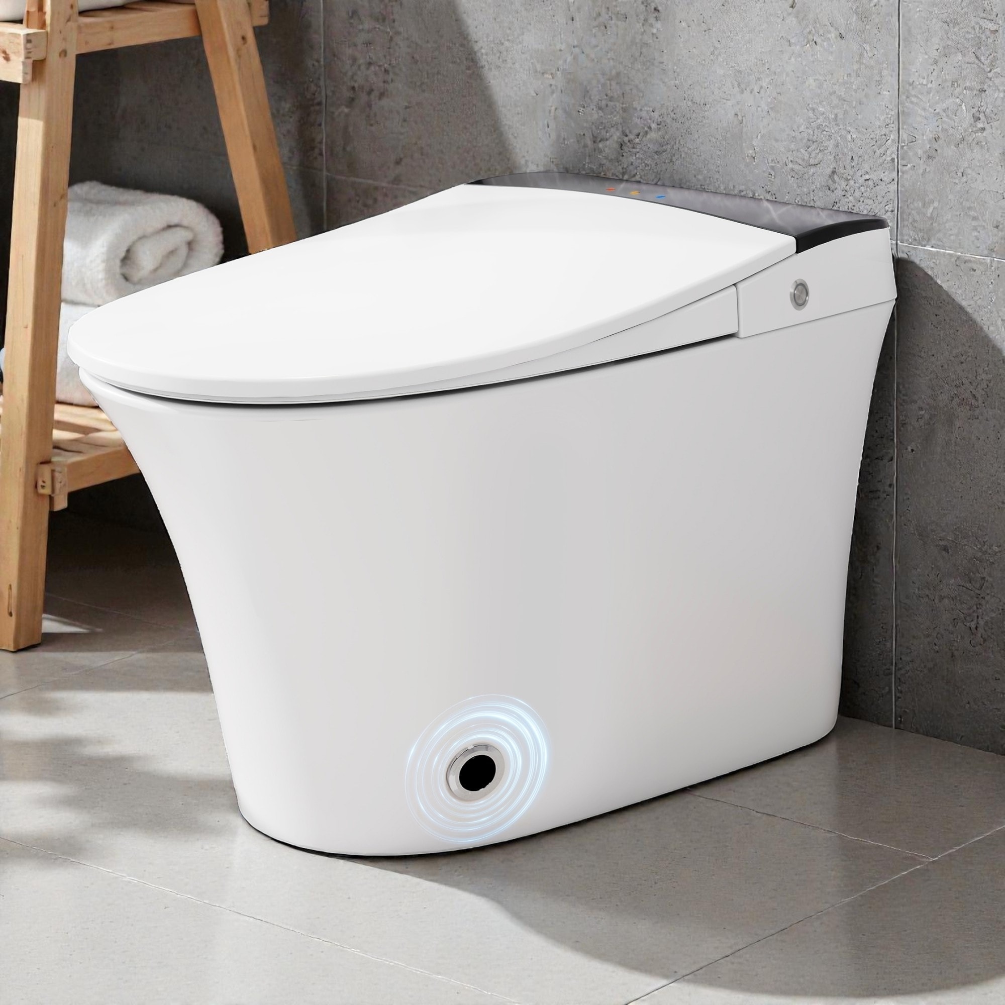 Heated Seat Smart Toilet One Piece. Tankless Auto Flush. Foot Sensor Flush. Night Light. Power Outage Flush