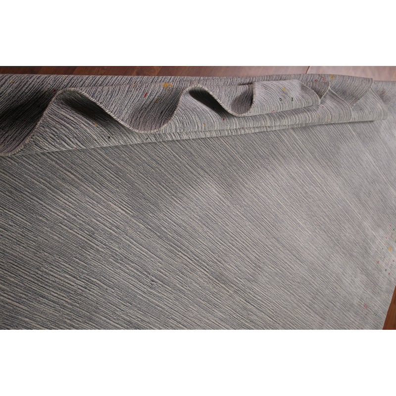 Silver Gray Striped Gabbeh Square Area Rug Handmade Wool Carpet - 9'7"x 9'7"