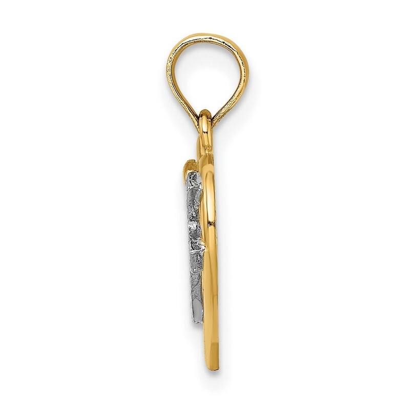 Curata 10k Yellow Gold With Rhodium 18" Textured Cross Inside Polished Heart Necklace (13mm x 18mm)