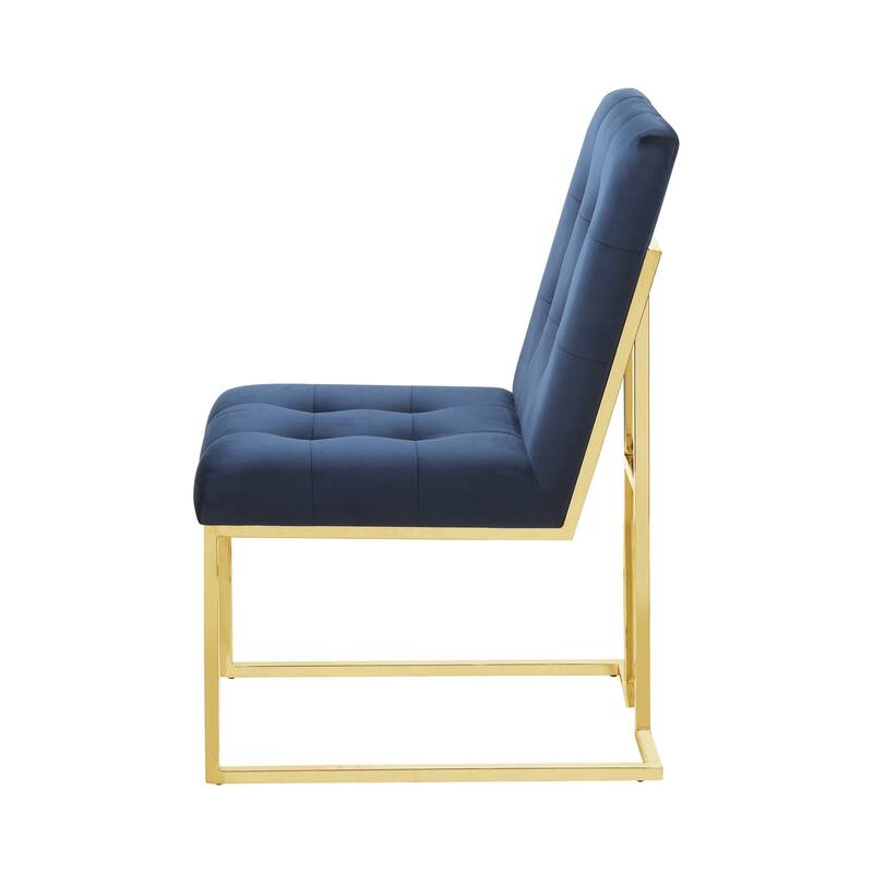 19 Inch Modern Dining Chair, Set of 2, Blue Velvet Fabric, Gold Metal Frame