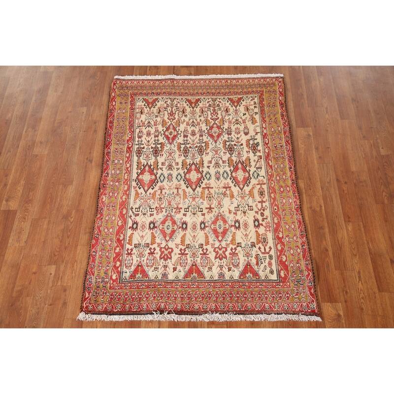 Vegetable Dye Shiraz Kashkoli Persian Antique Rug Handmade Wool Carpet - 3'4"x 4'10"