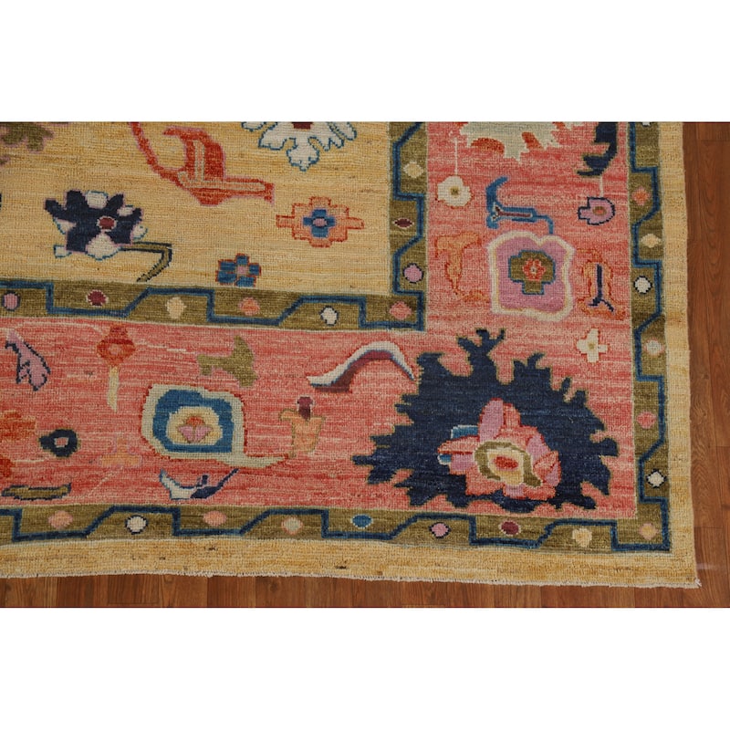 Yellow Oushak Turkish Area Rug Hand-Knotted Vegetable Dye Wool Carpet - 8'11" x 12'11"