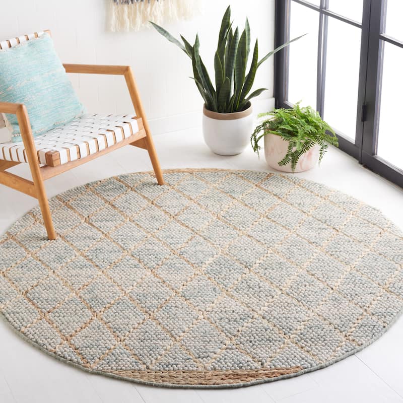SAFAVIEH Handmade Natura Adorata Trellis Wool Rug - 6' Round - Teal/Natural - Round