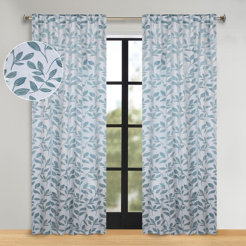 Superior Leaves Machine Washable Room Darkening Curtains with Back Tabs, Set of 2