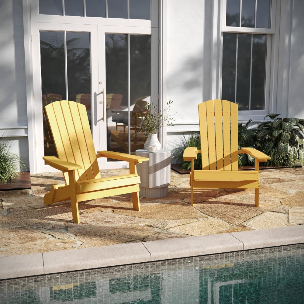 Set of 2 All-Weather Modern Wide Slat Back Poly Resin Adirondack Chairs