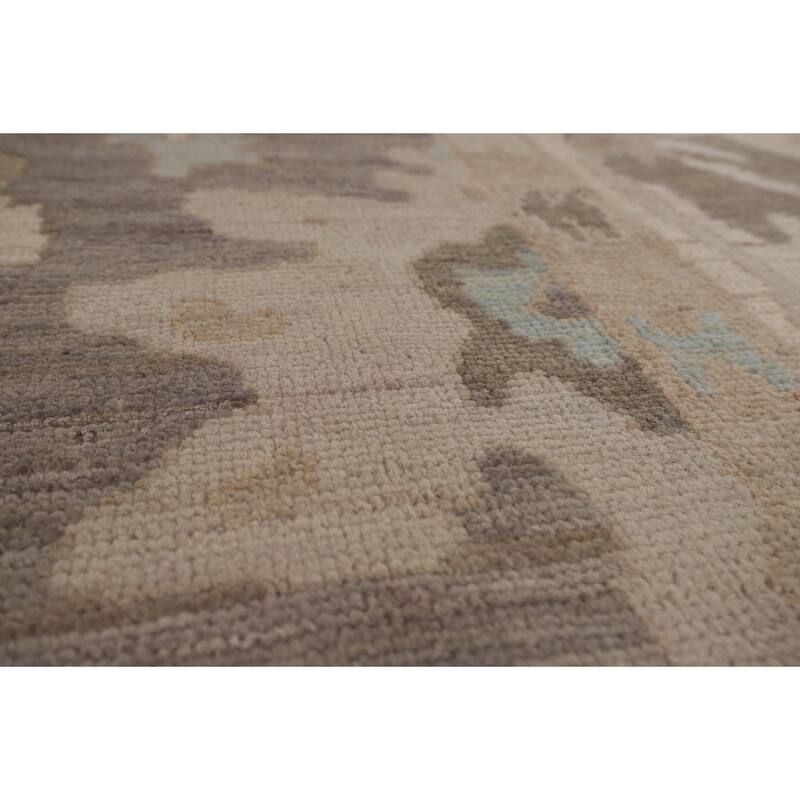 Oushak Turkish Area Rug Hand-Knotted Transitional Beige Wool Carpet - 6'2"x 8'11"