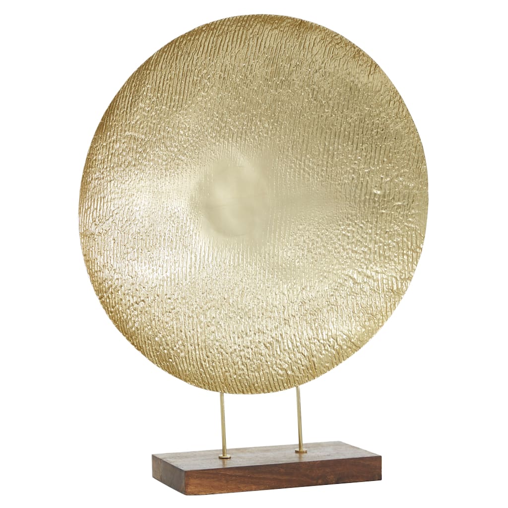 Metal Geometric Plate Sculpture with Wood Stand - Gold - Roche River Decor - 6"W x 22"L x 27"H