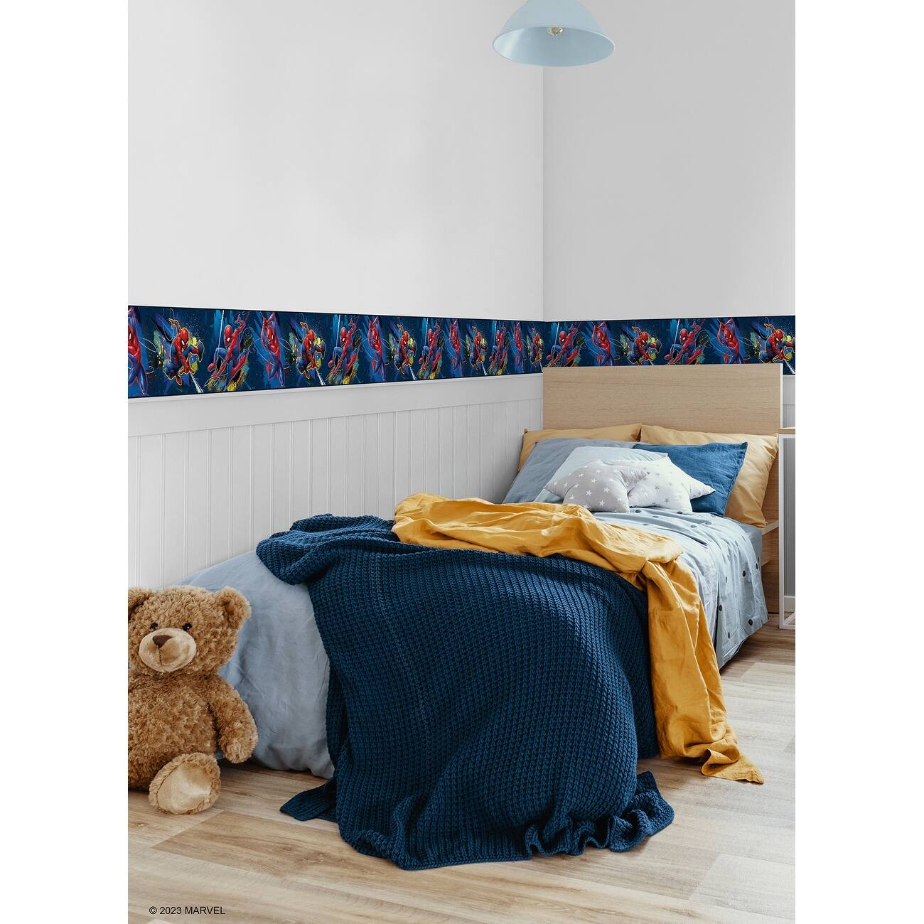 Marvel SpiderMan Peel and Stick Wallpaper Border by RoomMates Bed