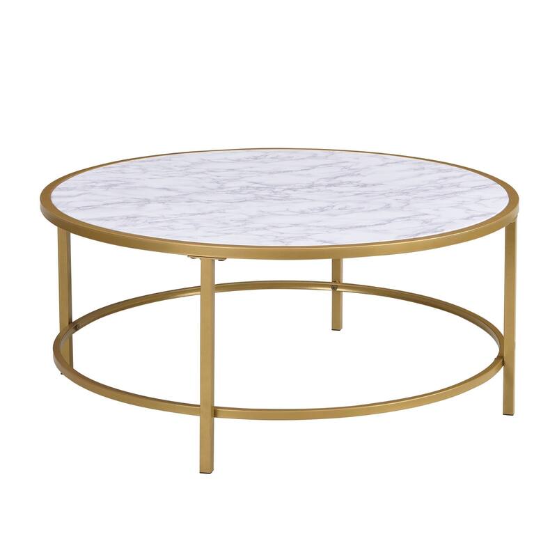 Faux Marble Round Coffee Table - 36" - Gold