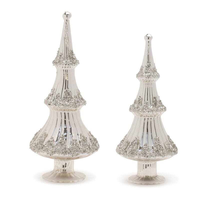 Silver Beaded Glass Holiday Tree (Set of 2) - N/A
