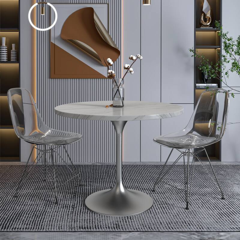 Verve 36" Round Dining Table with Stone Top and Brushed Chrome Base - 29.34" H x 35.43" W x 35.43" D