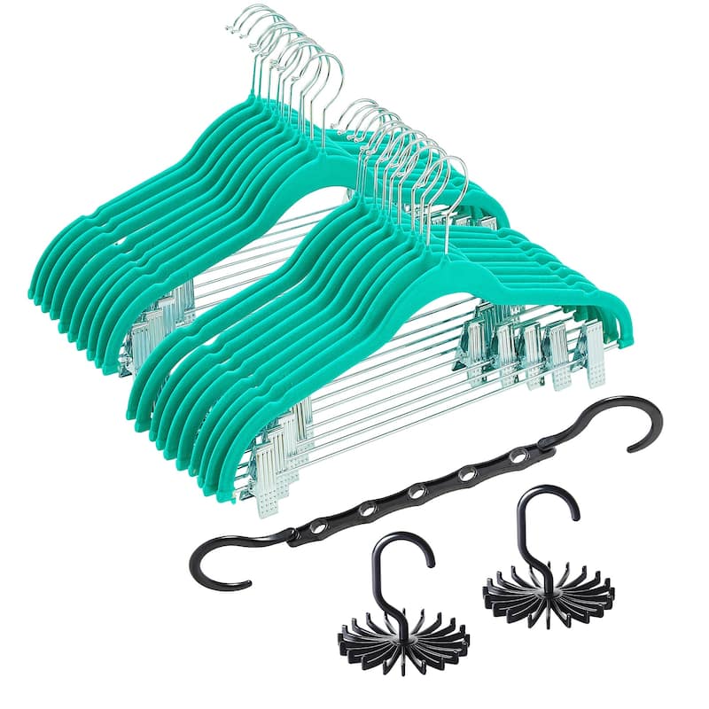 Javlergo 20-Pack Velvet Clothes Hangers, 16.5in Heavy-Duty Hangers with Adjustable Clips, Non-Slip, Space-Saving
