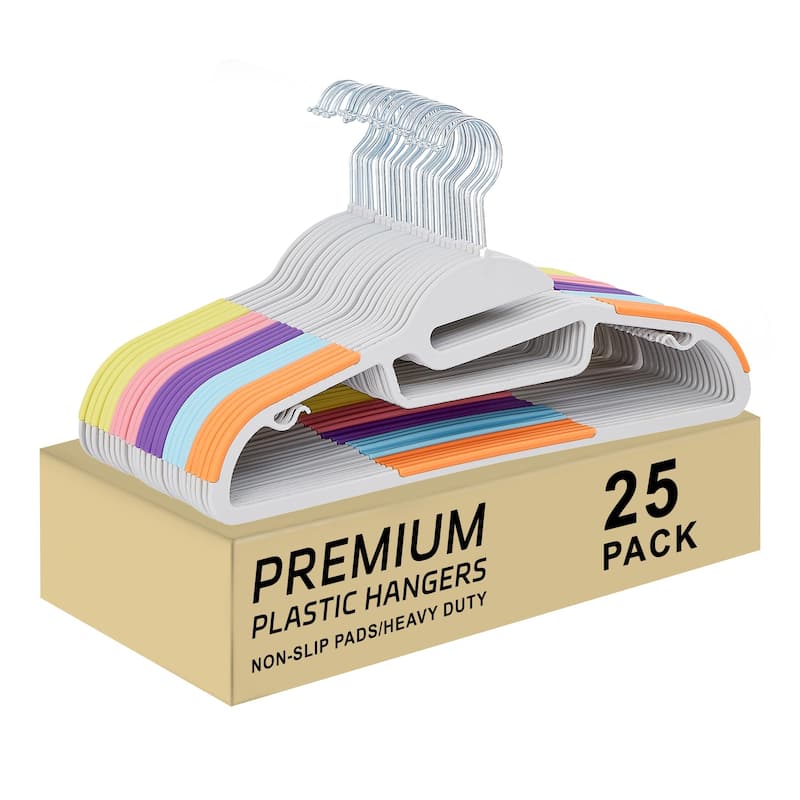 Javlergo 25/50 Pack Heavy Duty Plastic Hangers, 360º Swivel Hook Coat Hangers, Non-Slip, Space-Saving