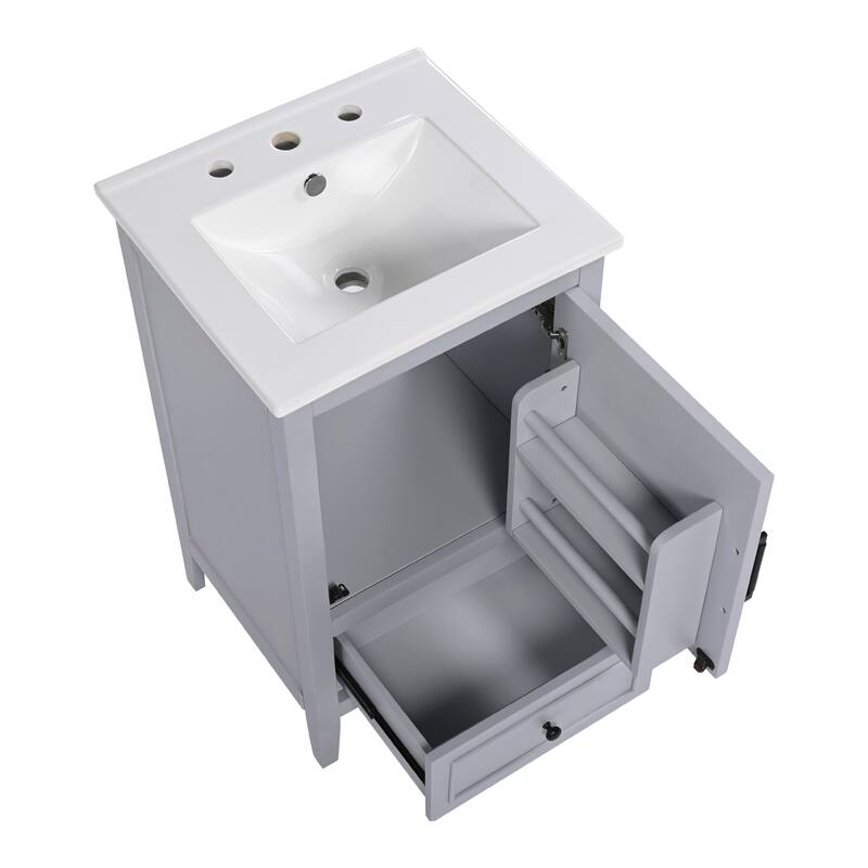 Modern 20-Inch Bathroom Vanity with Sink, Painted Finish, and Adjustable Foot Pads - 20in L Acacia Wood,Ceramic,Solid Wood+MDF