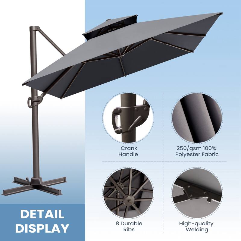 10 x 13 Feet Double Top Rectangular Patio Offset Cantilever Umbrella Aluminum with Crank